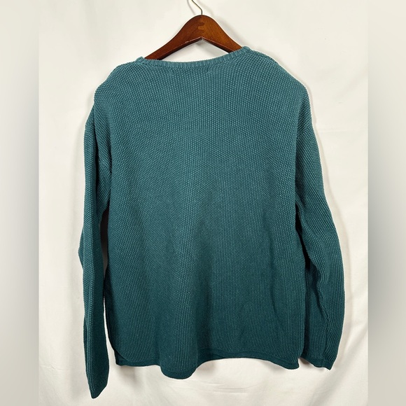 Structure vintage textured knit ramie cotton V neck sweater relaxed fit M teal - Picture 3 of 6